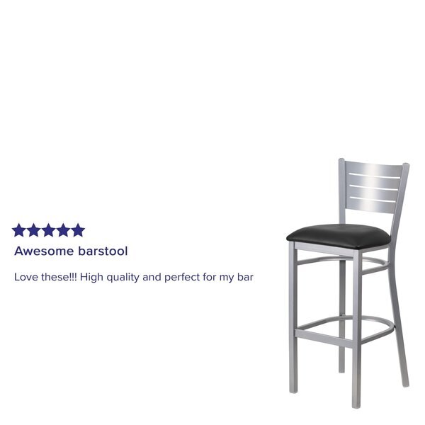 Silver Slat Stool-Black Seat