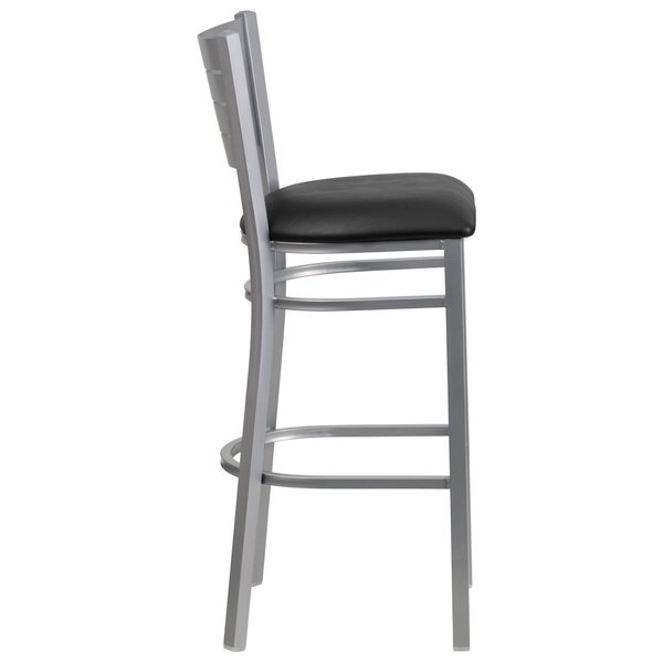 Silver Slat Stool-Black Seat