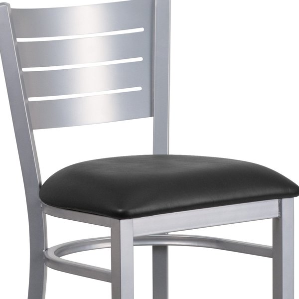 Silver Slat Stool-Black Seat