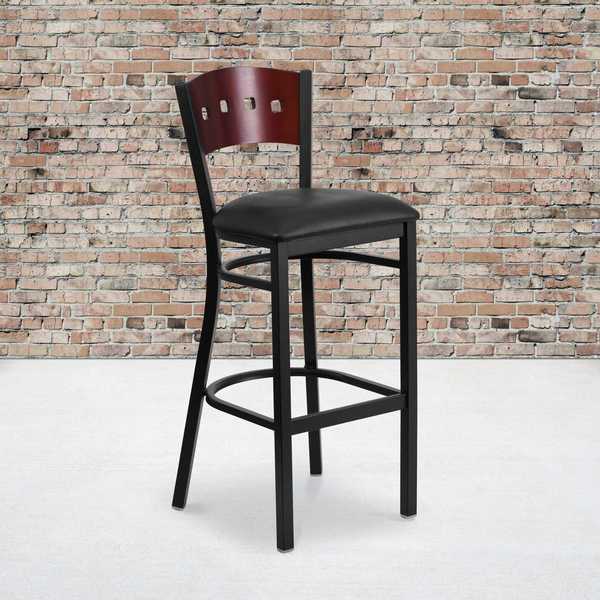 Bk/Mah 4 Sqr Stool-Black Seat