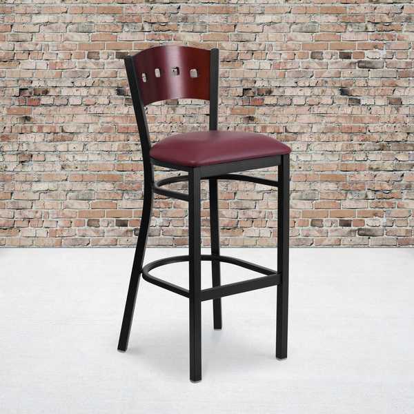 Bk/Mah 4 Sqr Stool-Burg Seat