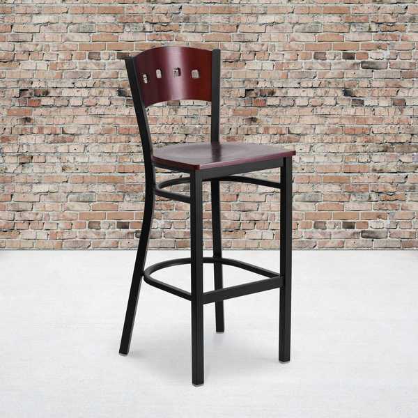 Bk/Mah 4 Sqr Stool-Wood Seat