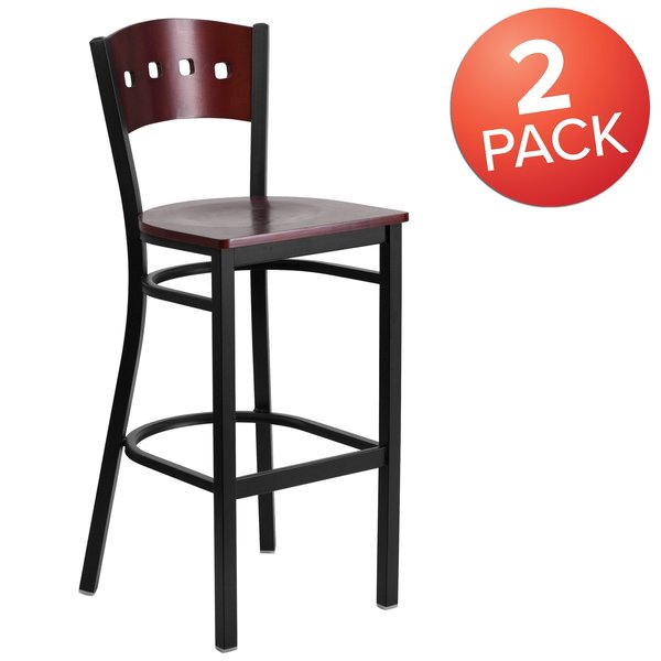 Bk/Mah 4 Sqr Stool-Wood Seat