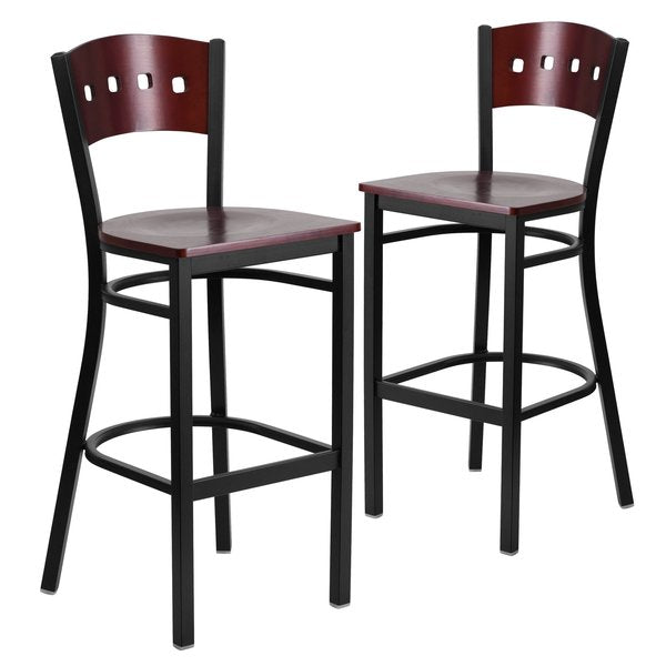 Bk/Mah 4 Sqr Stool-Wood Seat