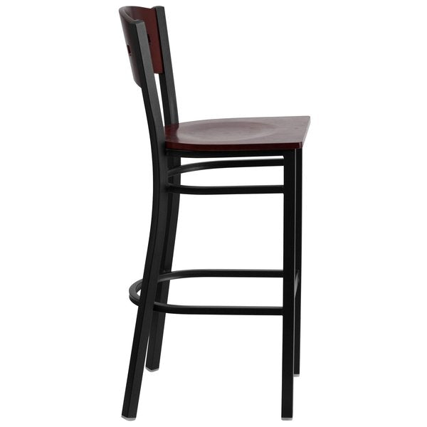 Bk/Mah 4 Sqr Stool-Wood Seat
