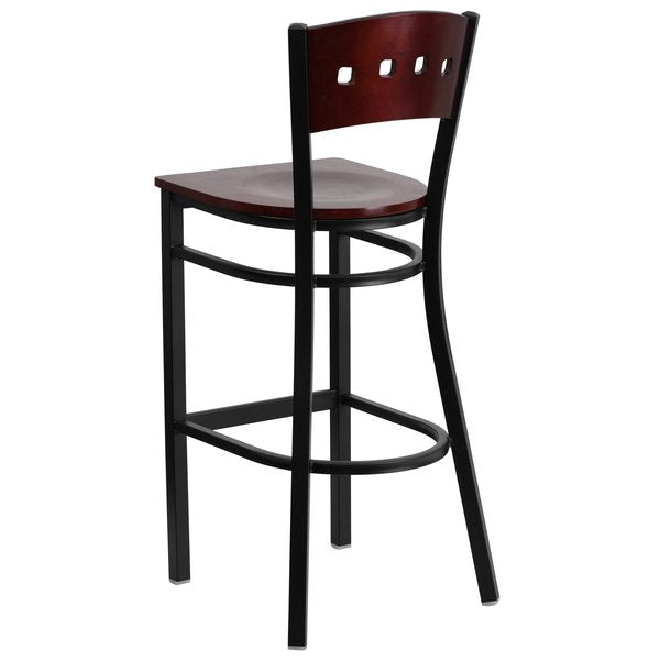 Bk/Mah 4 Sqr Stool-Wood Seat