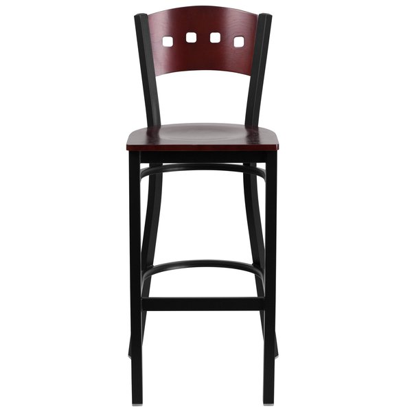 Bk/Mah 4 Sqr Stool-Wood Seat