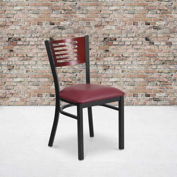 Bk/Mah Slat Chair-Burg Seat