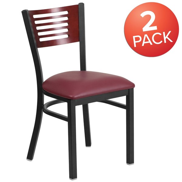 Bk/Mah Slat Chair-Burg Seat