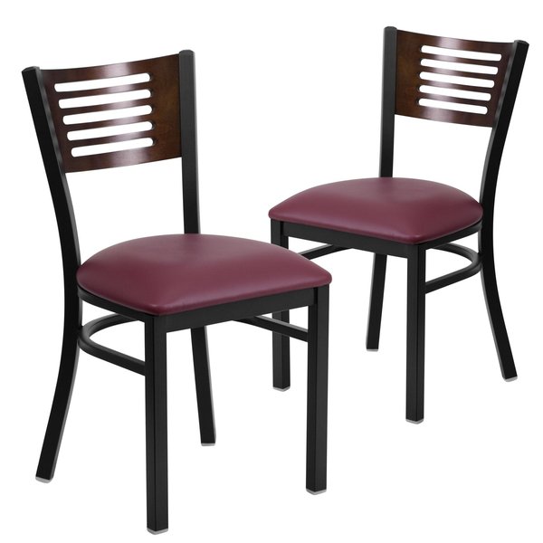 Bk/Wal Slat Chair-Burg Seat