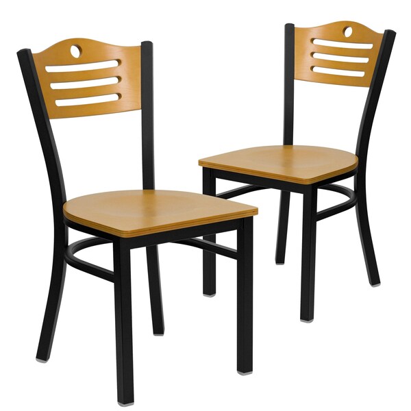 Bk/Nat Slat Chair-Wood Seat