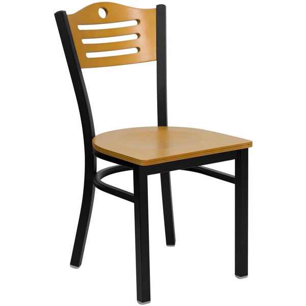 Bk/Nat Slat Chair-Wood Seat