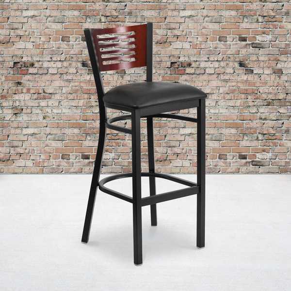 Bk/Mah Slat Stool-Black Seat