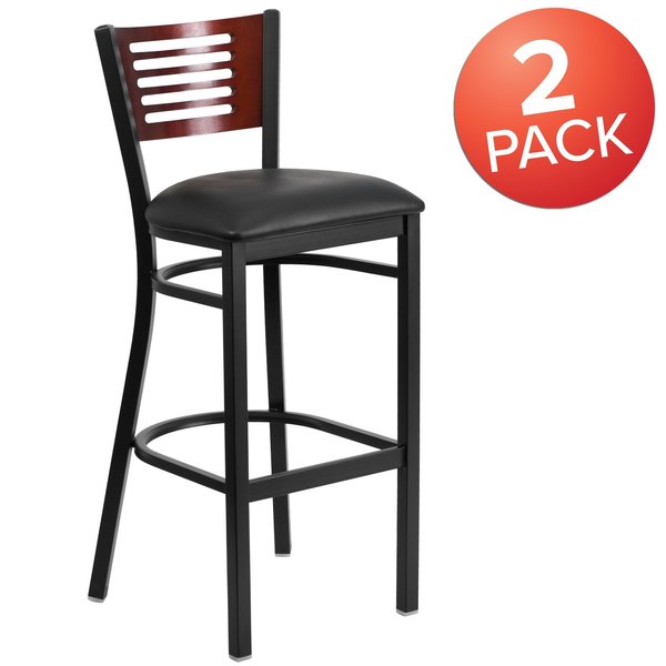 Bk/Mah Slat Stool-Black Seat