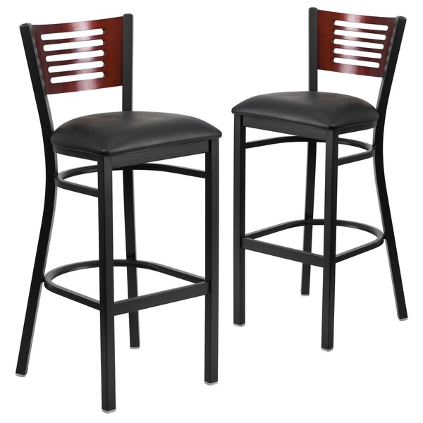 Bk/Mah Slat Stool-Black Seat