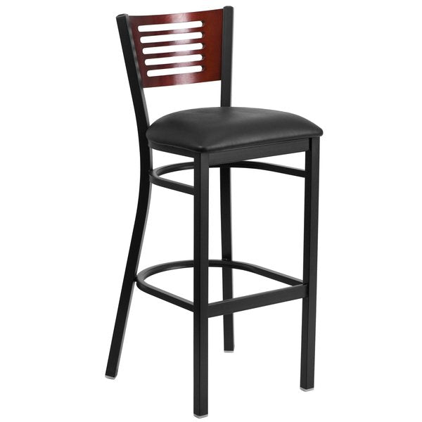 Bk/Mah Slat Stool-Black Seat