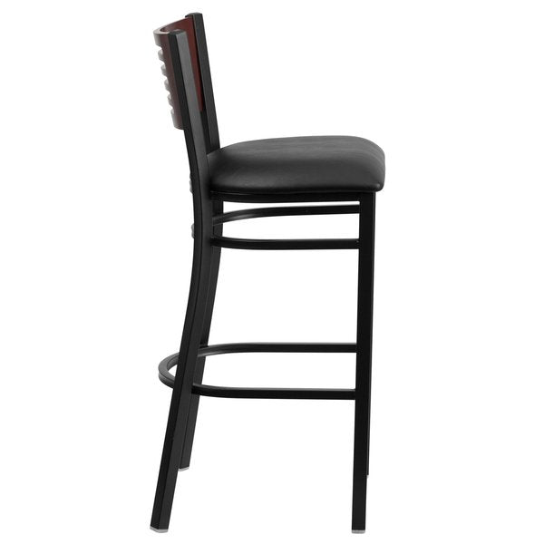Bk/Mah Slat Stool-Black Seat