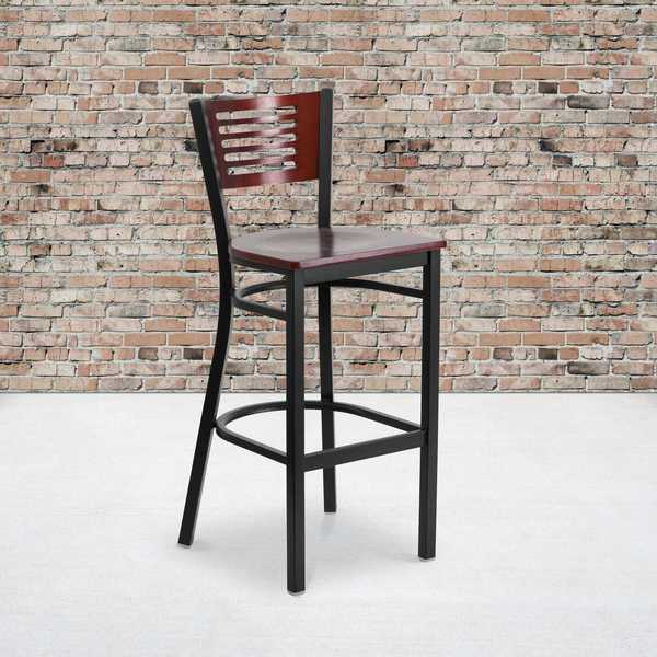 Bk/Mah Slat Stool-Wood Seat