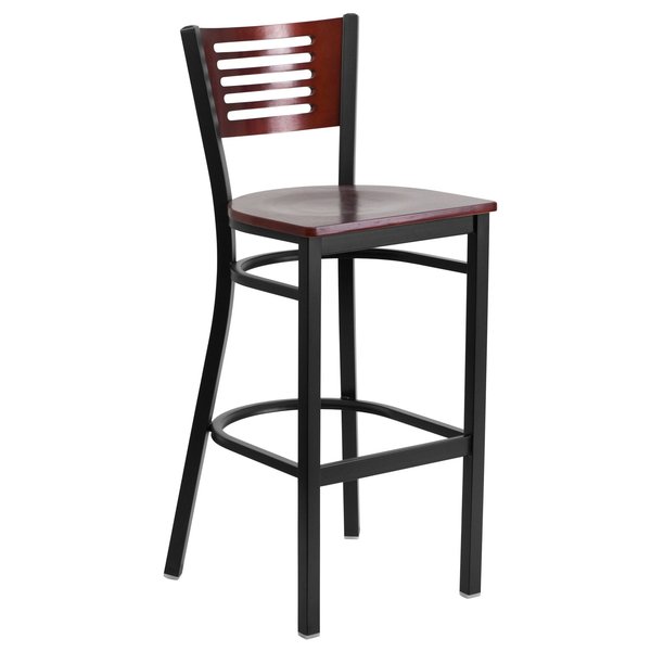 Bk/Mah Slat Stool-Wood Seat