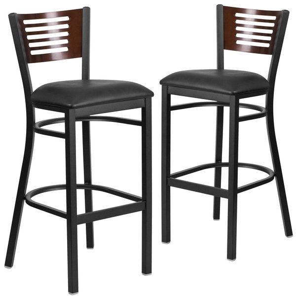 Bk/Wal Slat Stool-Black Seat