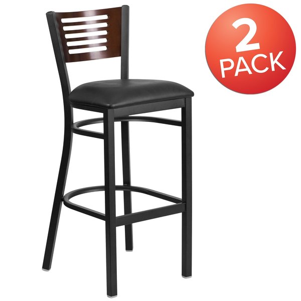 Bk/Wal Slat Stool-Black Seat