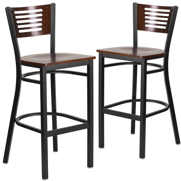 Bk/Wal Slat Stool-Wood Seat