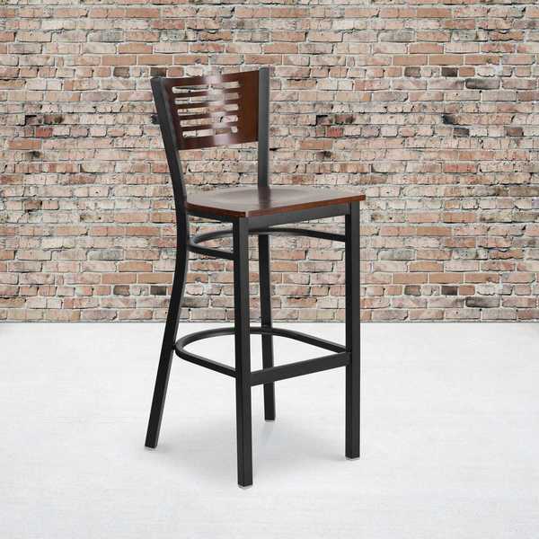 Bk/Wal Slat Stool-Wood Seat