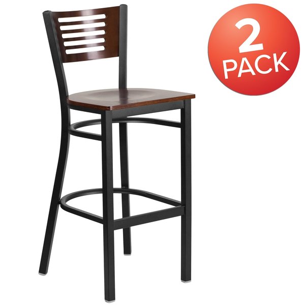 Bk/Wal Slat Stool-Wood Seat