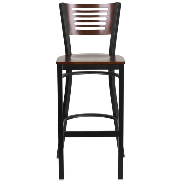 Bk/Wal Slat Stool-Wood Seat