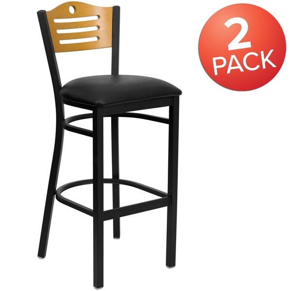 Bk/Nat Slat Stool-Black Seat
