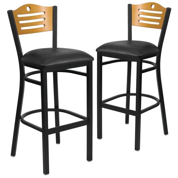 Bk/Nat Slat Stool-Black Seat