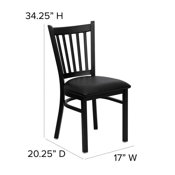 Black Vertical Back Metal Restaurant Chair, Black Vinyl Seat, PK2