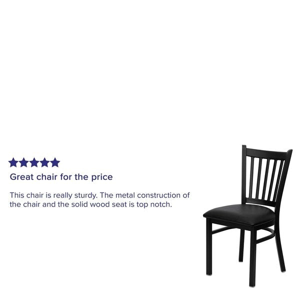 Black Vertical Back Metal Restaurant Chair, Black Vinyl Seat, PK2