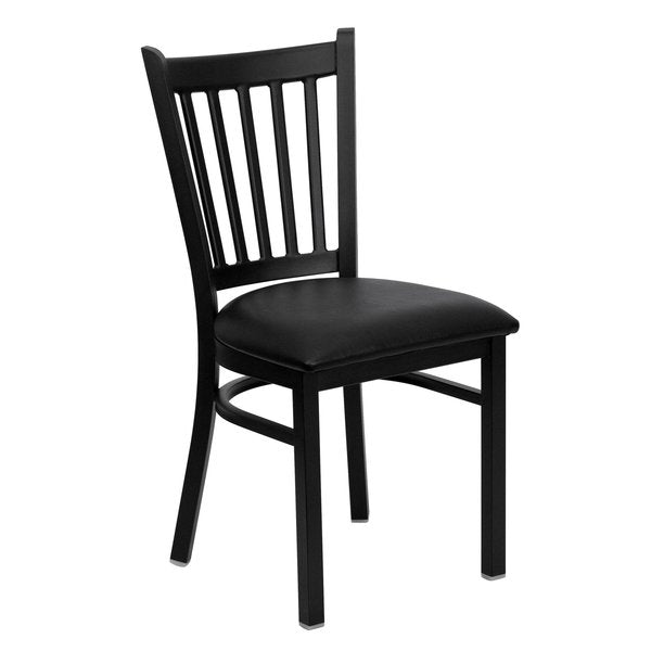Black Vertical Back Metal Restaurant Chair, Black Vinyl Seat, PK2
