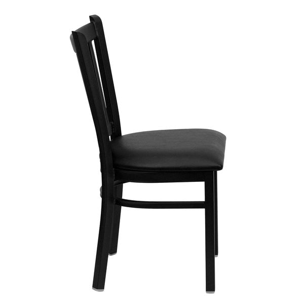 Black Vertical Back Metal Restaurant Chair, Black Vinyl Seat, PK2