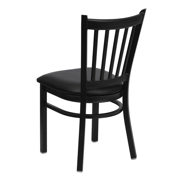 Black Vertical Back Metal Restaurant Chair, Black Vinyl Seat, PK2