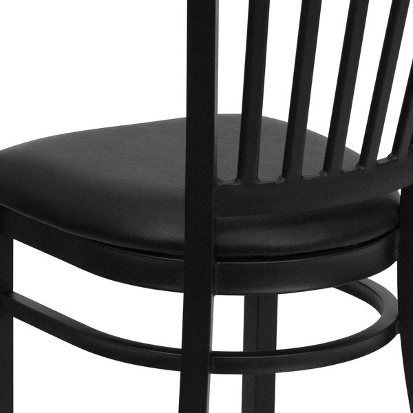 Black Vertical Back Metal Restaurant Chair, Black Vinyl Seat, PK2