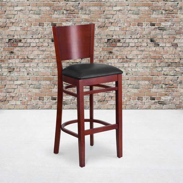 Mahogany Wood Stool-Blk Vinyl