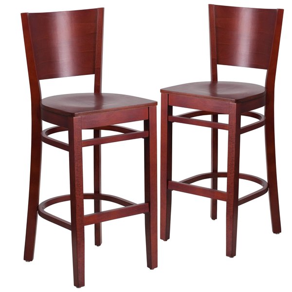 Lacey Series Solid Back Mahogany Wood Restaurant Barstool