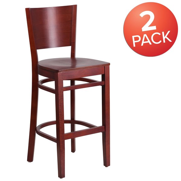 Lacey Series Solid Back Mahogany Wood Restaurant Barstool
