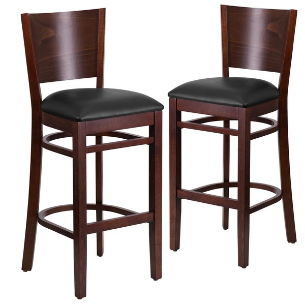 Walnut Wood Stool-Blk Vinyl
