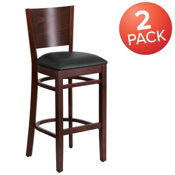 Walnut Wood Stool-Blk Vinyl