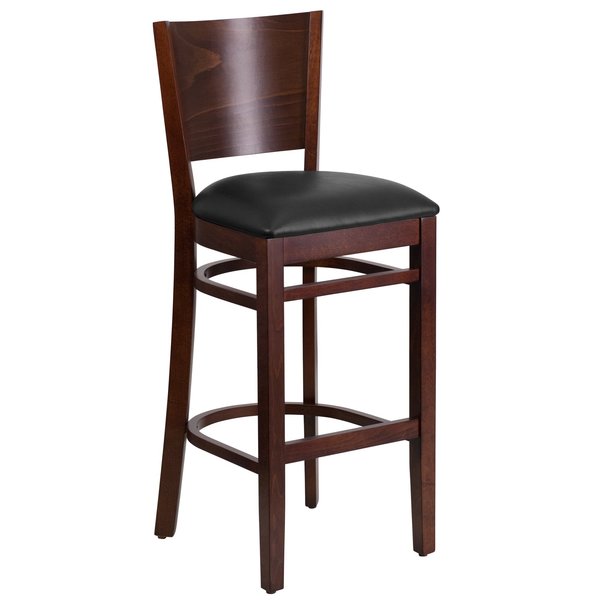 Walnut Wood Stool-Blk Vinyl