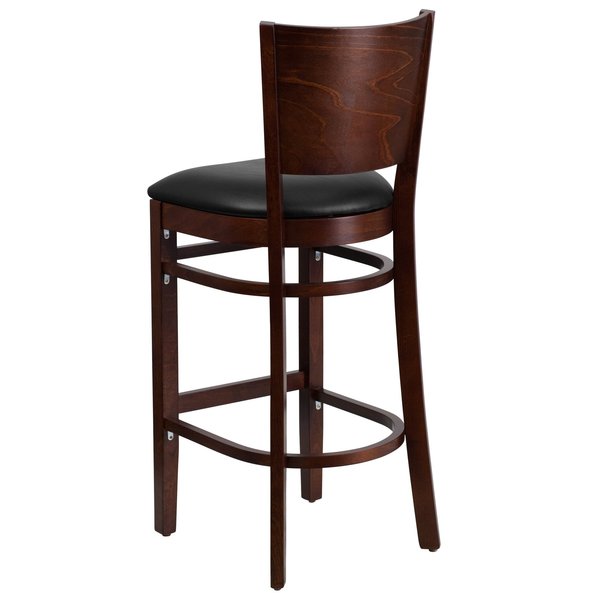 Walnut Wood Stool-Blk Vinyl