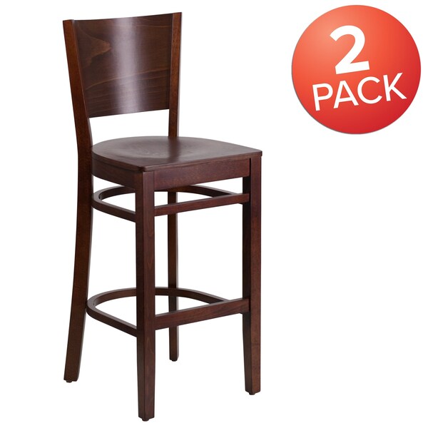 Lacey Series Solid Back Walnut Wood Restaurant Barstool