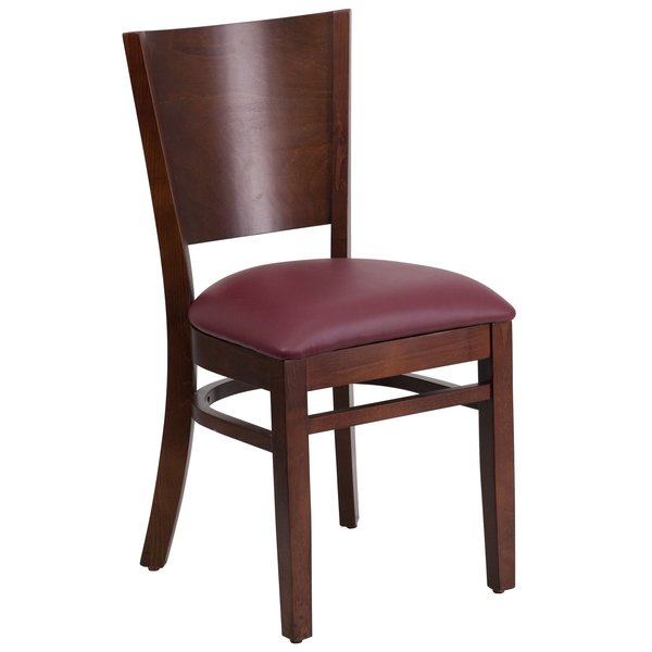 Lacey Series Solid Back Walnut Wood Chair, Burgundy Vinyl Seat, PK2