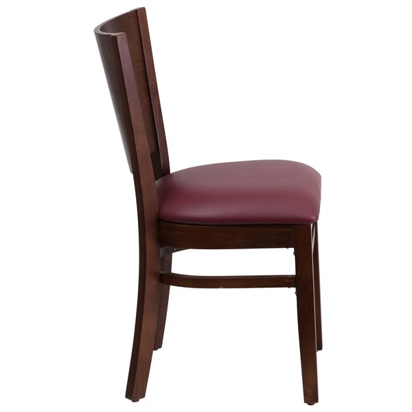 Lacey Series Solid Back Walnut Wood Chair, Burgundy Vinyl Seat, PK2