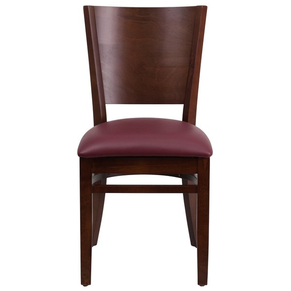 Lacey Series Solid Back Walnut Wood Chair, Burgundy Vinyl Seat, PK2
