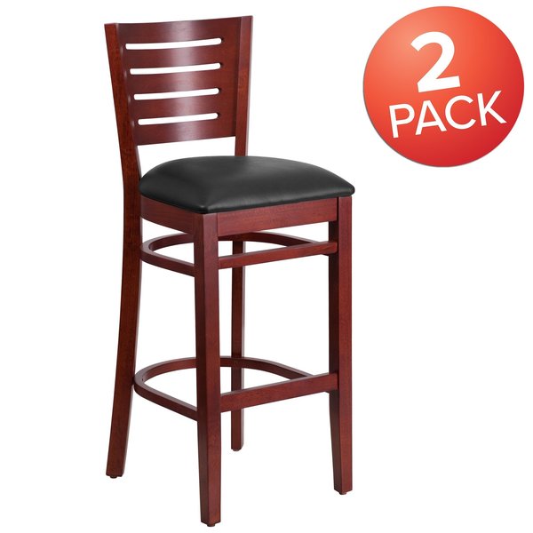 Mahogany Wood Stool-Blk Vinyl