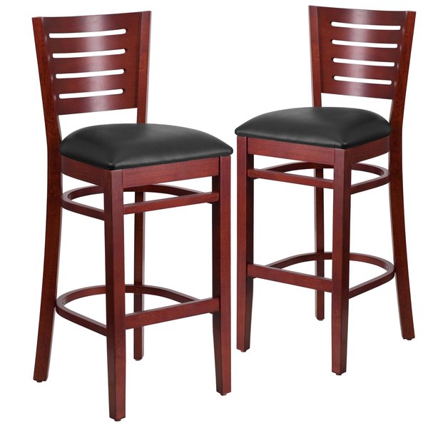 Mahogany Wood Stool-Blk Vinyl